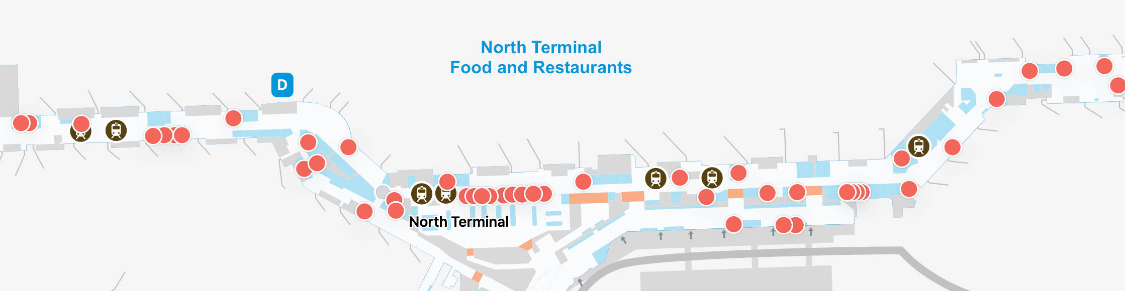 Map of Food locations, MIA Concourse D